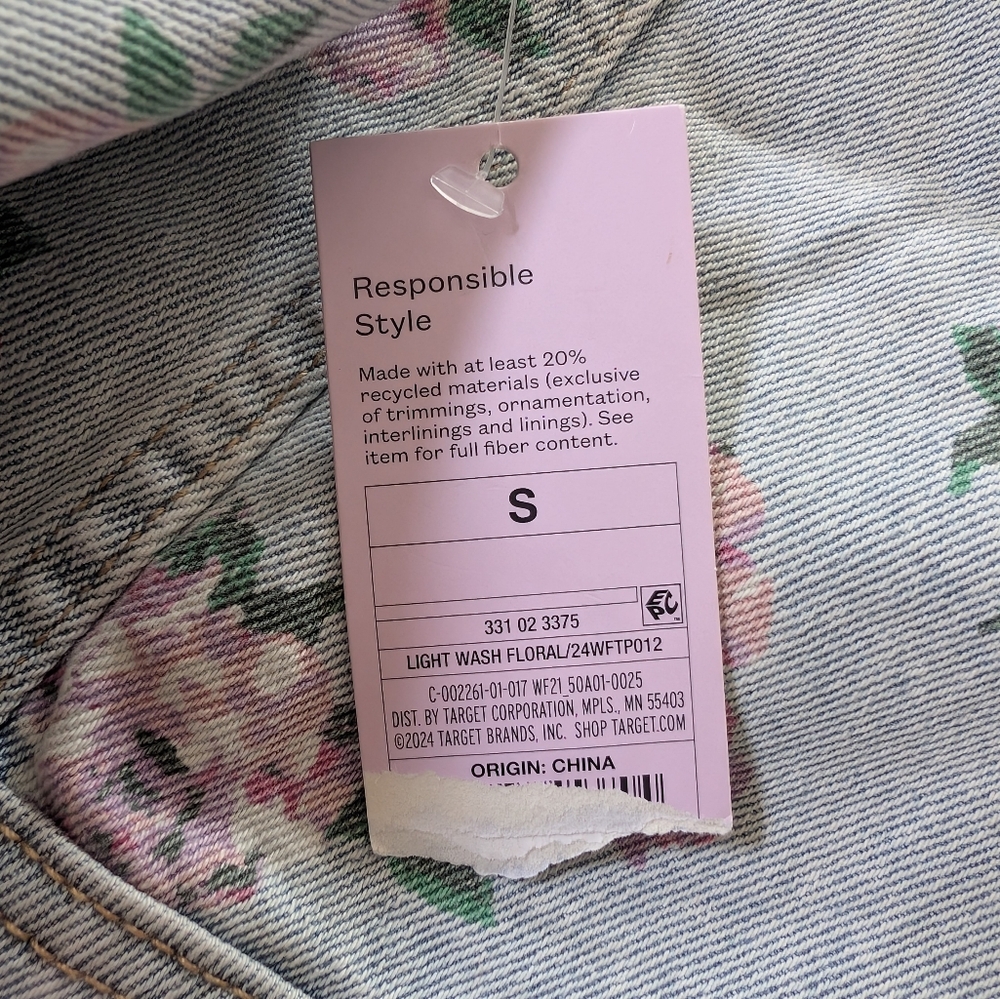 Wild Fable Light Wash Denim Floral Crop Top S - Picture 6 of 7